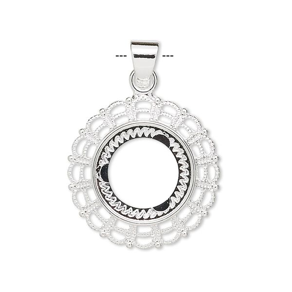 Pendant, silver-plated "pewter" (zinc-based alloy), 23mm fancy round with 14mm round setting. Sold per pkg of 4. image number 0