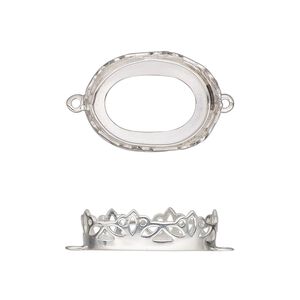 Link, sterling silver, 19.5x14mm oval with decorative trim and open back with 18x13mm oval cabochon bezel setting. Sold individually.