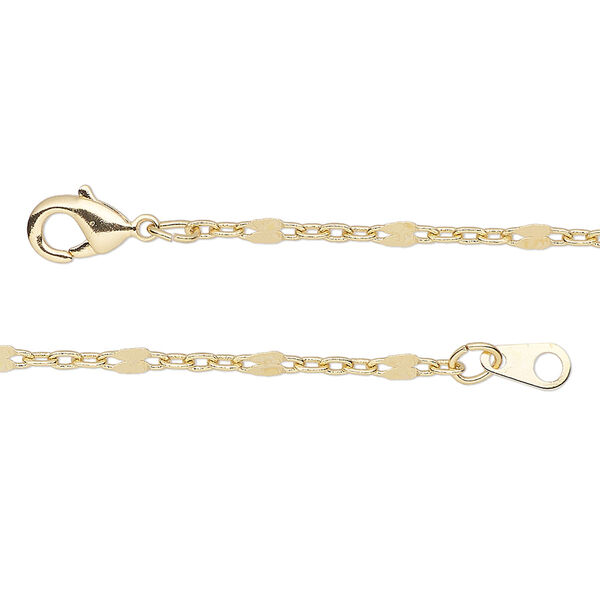 Chain, gold-finished brass, 2.4mm mirror, 18 inches with lobster claw clasp. Sold individually. image number 0