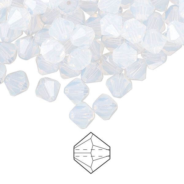 Bead 144pk white opal, Preciosa Czech crystal 6mm bicone image number 0