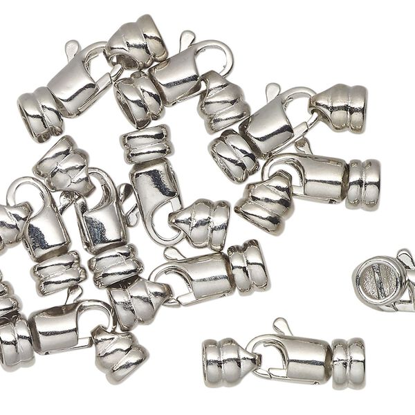 Clasp, lobster claw, antique silver-finished brass, 18x7mm with swivel and end bar. Sold per pkg of 12. image number 0