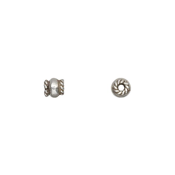 Bead, Hill Tribes, antiqued sterling silver, 5x4mm round with rope ends. Sold per pkg of 8. image number 0