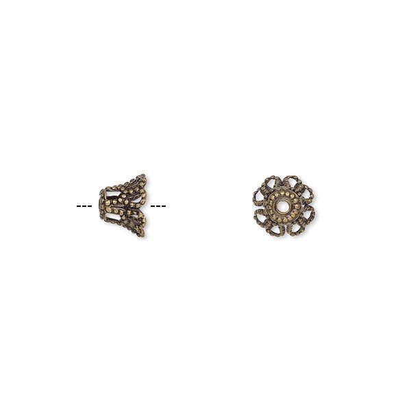 Bead cap, antique gold-plated brass, 7x5mm basket, fits 7-9mm bead. Sold per pkg of 500. image number 0