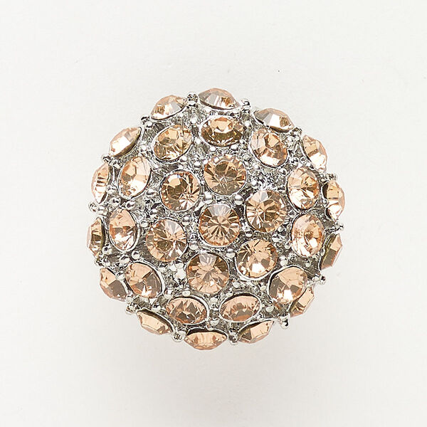Bead, slide, brass and glass, pkg/1, 26mm round, silver finish and peach. image number 0