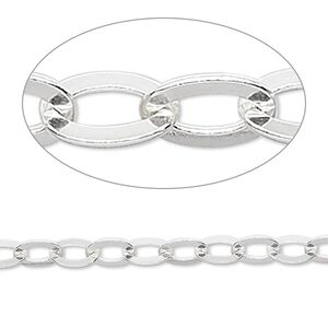 Chain 1pkg1 sterling silver cable, 5mm flat, 5 foot unfinished