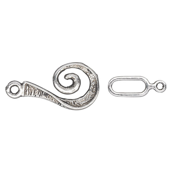 Clasp, hook-and-eye, antique silver-plated "pewter" (zinc-based alloy), 22x14mm single-sided question mark. Sold per pkg of 20. image number 0