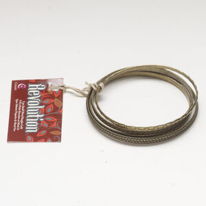Bracelet assortment, bangle 1pkg5, antique brass-finished steel, 3mm and 4mm textured, 8 inch / 9 inch.
