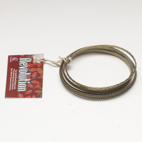 Bracelet assortment, bangle 1pkg5, antique brass-finished steel, 3mm and 4mm textured, 8 inch / 9 inch. image number 0