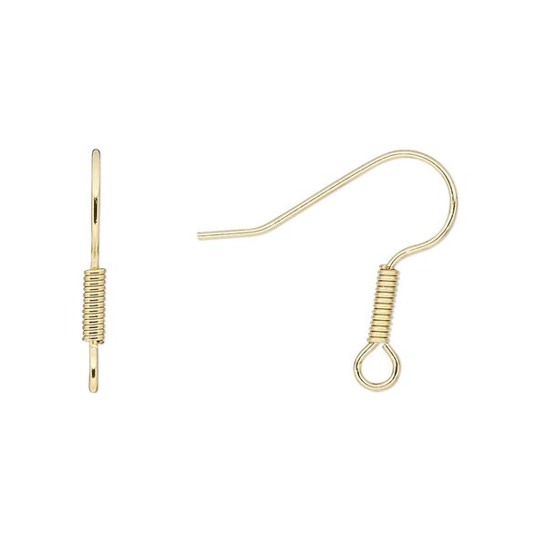 Ear wire fishhook 1pkg50, 19mm / 6x2mm coil / open loop, 21 gauge gold-finished stainless steel / brass 25 pair image number 0