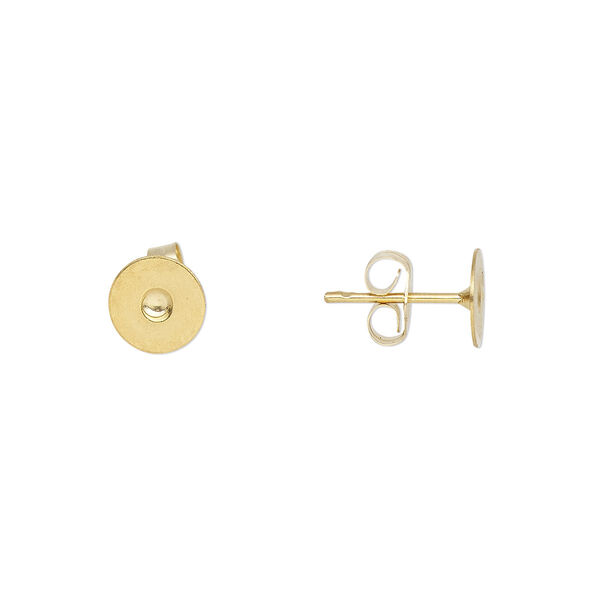 Earstud, 14Kt gold-filled post with 6mm gold-plated brass flat pad, 14Kt gold-filled earnuts included. Sold per pkg of 5 pairs. image number 0