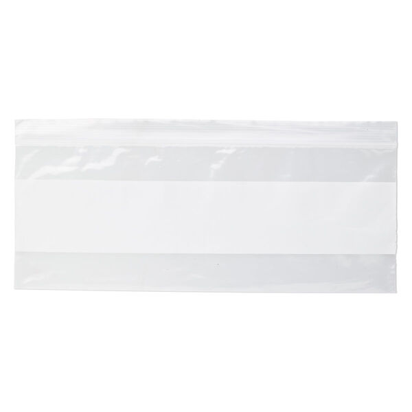 Bag, Tite-Lip™, plastic, clear and white, 8x3-inch side zip with block. Sold per pkg of 100. image number 1