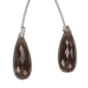 Smoky quartz 1pkg2, hand-cut top-drilled faceted teardrop bead 26x10mm