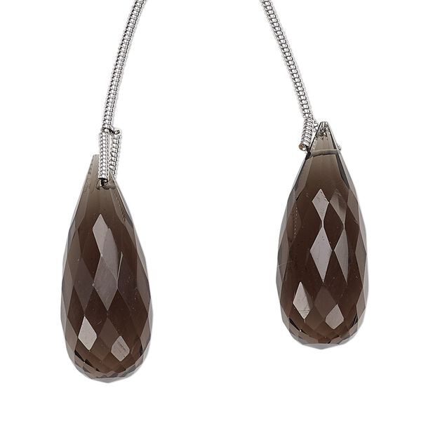 Smoky quartz 1pkg2, hand-cut top-drilled faceted teardrop bead 26x10mm image number 0