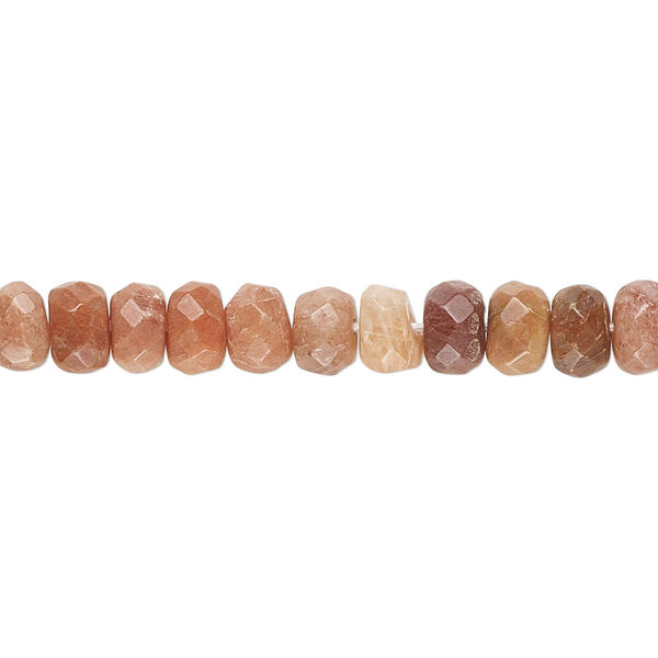 Bead, peach feldspar (natural), 5x4mm hand-cut faceted rondelle, C+ grade, Mohs hardness 6 to 6-1/2. Sold per 14-inch strand, approximately 85 beads. image number 0