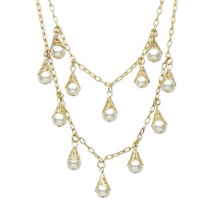 Necklace, acrylic with gold-finished steel and pewter (tin-based alloy), white, 10mm round, 18 inches with 3-inch extender chain and lobster claw clasp. Sold individually.