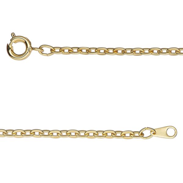 Chain, gold-finished steel, 2.5mm flat cable, 18 inches with springring clasp. Sold individually. image number 0