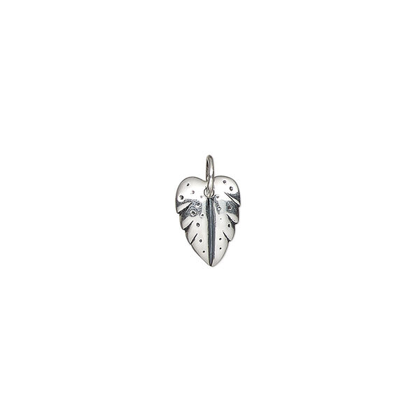 Charm, antiqued sterling silver, 9.5x7mm leaf with 4mm closed jump ring. Sold individually. image number 0