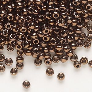 Seed bead, Dyna-Mites™, glass, opaque iris bronze, #6 round. Sold per 40-gram pkg.