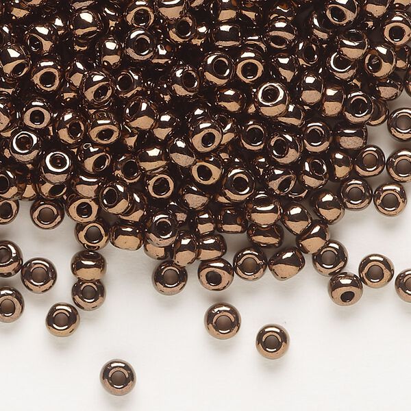 Seed bead, Dyna-Mites™, glass, opaque iris bronze, #6 round. Sold per 40-gram pkg. image number 0