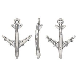 Charm, sterling silver, 19x16.5mm two-sided airplane. Sold individually.