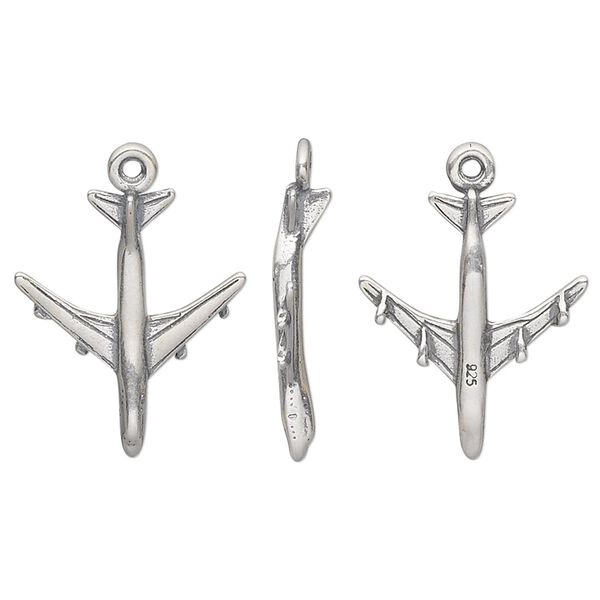 Charm, sterling silver, 19x16.5mm two-sided airplane. Sold individually. image number 0
