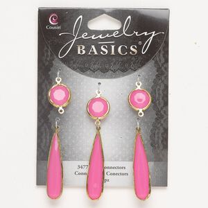 Brass / acrylic 1pkg6, round / teardrop link / drop assortment antique gold-finished / pink 13mm / 37mm