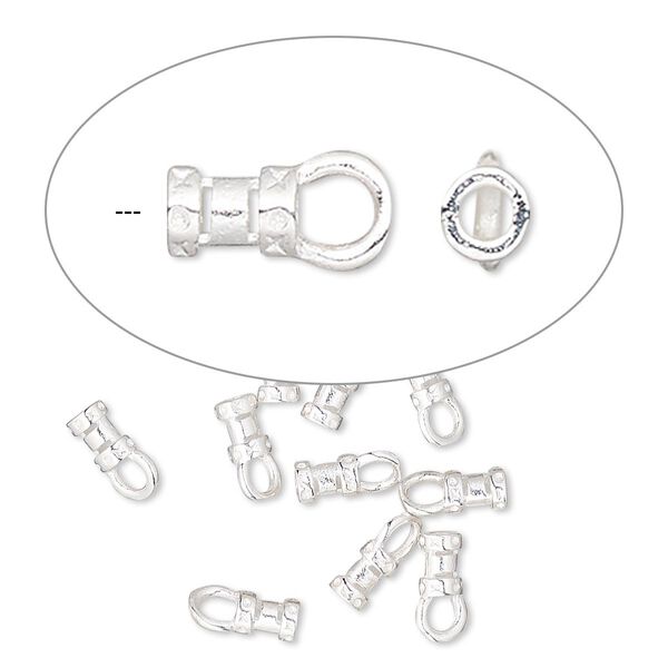 Crimp end, silver-plated brass, 4.5x3mm tube with loop, 1-1.5mm inside diameter. Sold per pkg of 10. image number 0