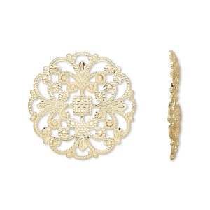 Component, gold-plated brass, 22mm filigree round. Sold per pkg of 24.