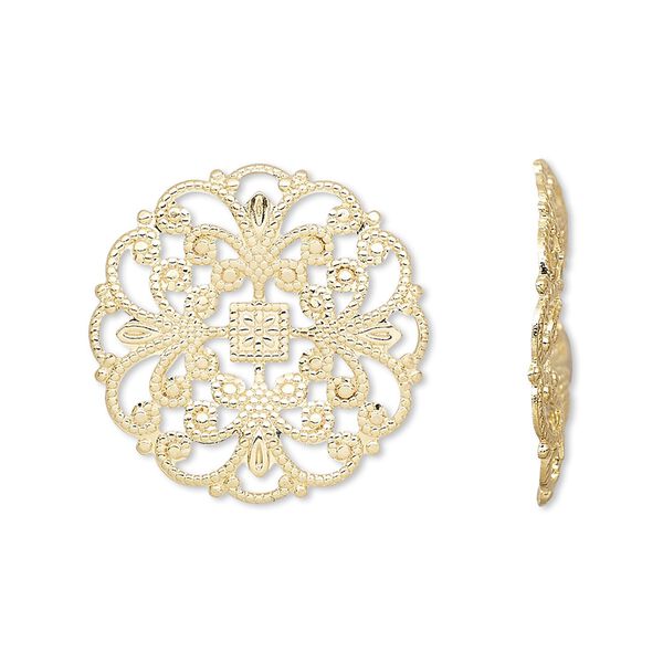 Component, gold-plated brass, 22mm filigree round. Sold per pkg of 24. image number 0