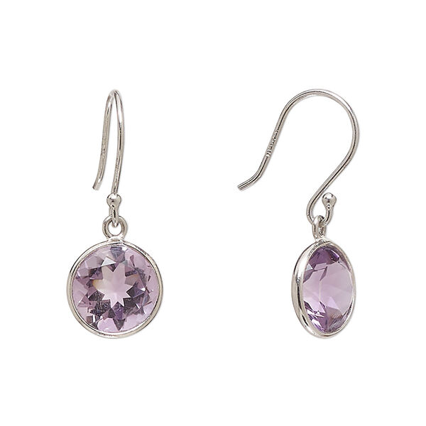 Earring, Create Compliments®, amethyst (natural) and sterling silver, 24.5mm round with fishhook ear wire, 21 gauge. Sold per pair. image number 0