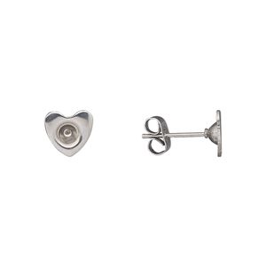 Earstud 1pkg10, 8mm heart / PP32 chaton glue-in setting / earnuts, stainless steel 5 pair