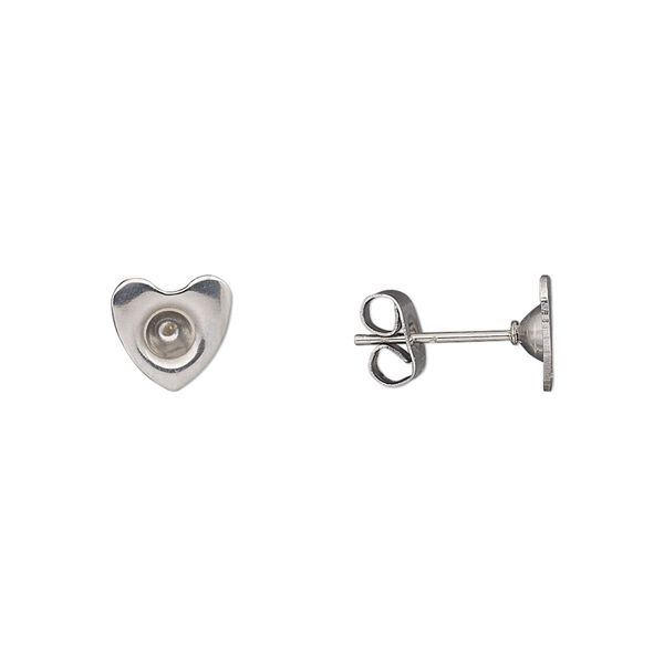 Earstud 1pkg10, 8mm heart / PP32 chaton glue-in setting / earnuts, stainless steel 5 pair image number 0