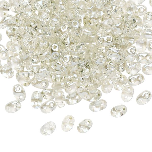 Seed bead, Preciosa Twin™ Czech glass, pkg/10g, 5x2.5mm oval, transparent viridian clear, (20203). image number 0