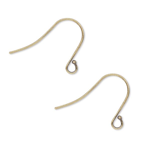 Ear wire, antique gold-plated brass, 15mm fishhook with open loop, 21 gauge. Sold per pkg of 50 pairs. image number 0