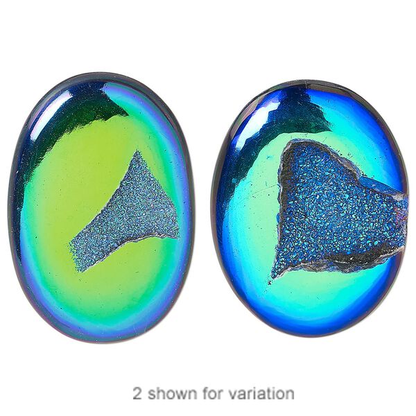 Druzy agate 1pkg1, hand-cut non-calibrated dichroic oval cab 36x25mm-40x31mm image number 0