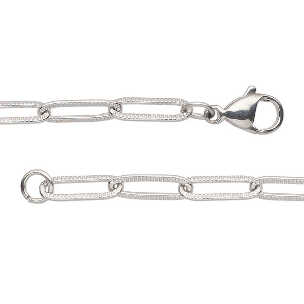 Chain, stainless steel, 4mm textured paperclip, 24 inches with lobster claw clasp. Sold individually. image number 0