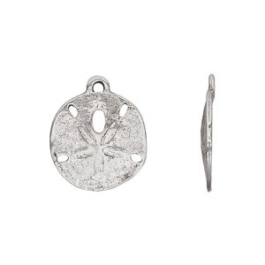 Charm, pewter (tin-based alloy), pkg/1, antiqued, 16mm sand dollar.