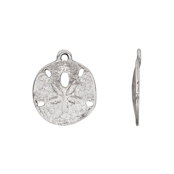 Charm, pewter (tin-based alloy), pkg/1, antiqued, 16mm sand dollar. image number 0