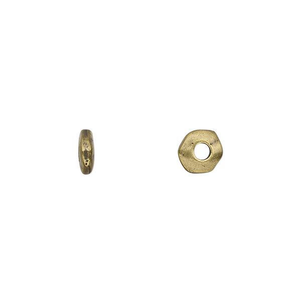 Bead, TierraCast®, antique brass-plated pewter (tin-based alloy), 6x2mm-7x2mm nugget rondelle. Sold per pkg of 20. image number 0