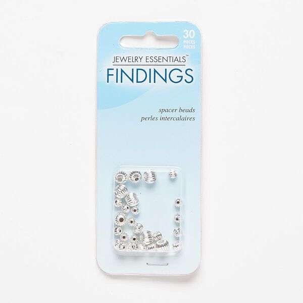 Bead mix, silver-finished "pewter" (zinc-based alloy), 3-6mm fluted round. Sold per pkg of 30. image number 0