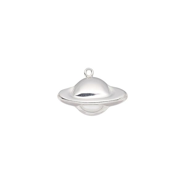Charm, sterling silver, 17x8.5mm single-sided planet. Sold individually. image number 0
