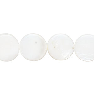Mother-of-pearl shell 1pkg1, puffed flat round bead 15 inch white 12-13mm