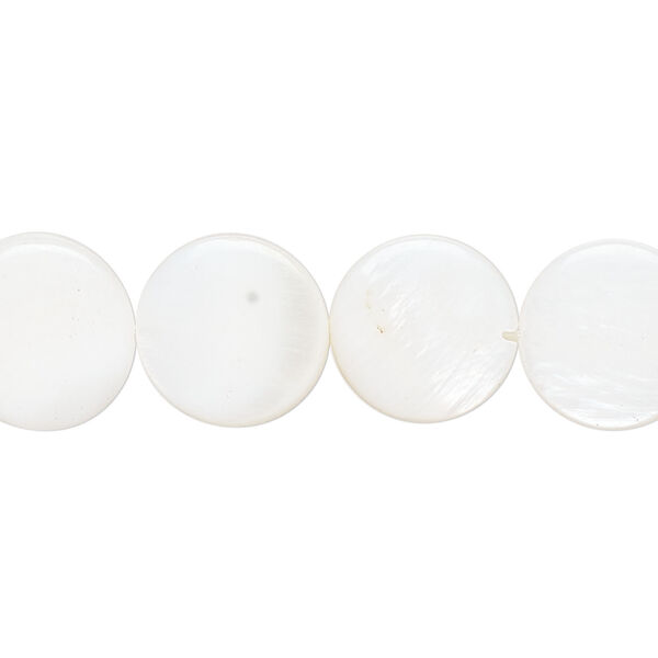 Mother-of-pearl shell 1pkg1, puffed flat round bead 15 inch white 12-13mm image number 0