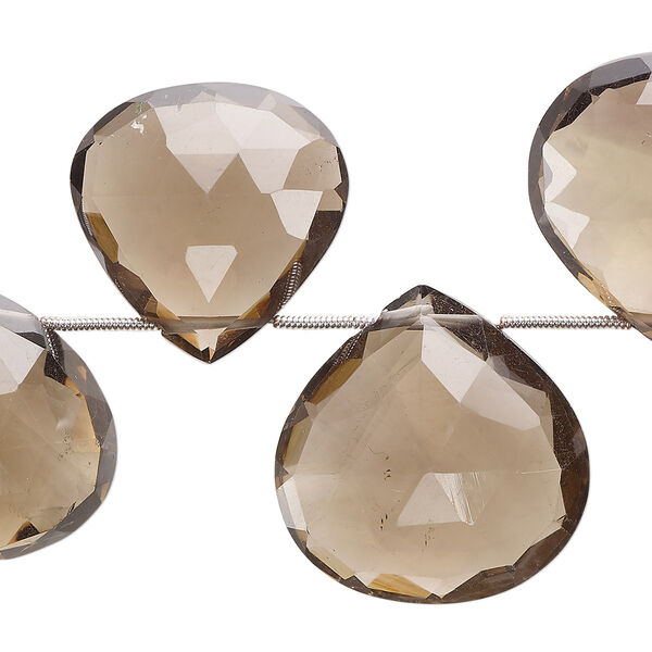 Bead, smoky quartz (heated / irradiated), 21mm-30x29mm hand-cut top-drilled faceted puffed teardrop, B grade, Mohs hardness 7. Sold per pkg of 11. image number 0