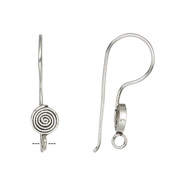 Ear wire, Hill Tribes, sterling silver, 27x7mm round spiral with closed loop. Sold per pair. image number 0