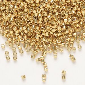 Seed bead, Delica®, glass, pkg/7.5g, #10 round, Duracoat® opaque galvanized gold (DBM-1832).