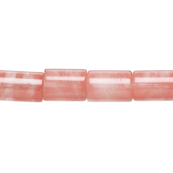 Bead, cherry "quartz" glass, 10x8mm-13x8mm round tube with 0.6-0.8mm hole. Sold per 15-inch strand. image number 0