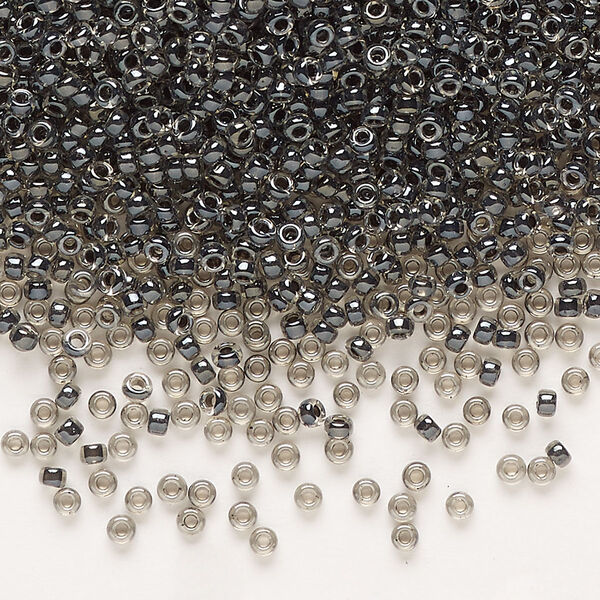 Seed bead, Miyuki, glass, pkg/250g, #11 rocaille, translucent steel-lined luster crystal clear (RR-2276). image number 0