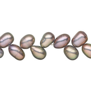 Freshwater pearl 1pkg1, herringbone-drilled rice, 14 inch lilac bronze 7x6mm-9x7mm cultured