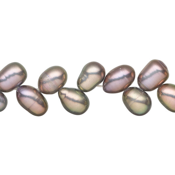 Freshwater pearl 1pkg1, herringbone-drilled rice, 14 inch lilac bronze 7x6mm-9x7mm cultured image number 0